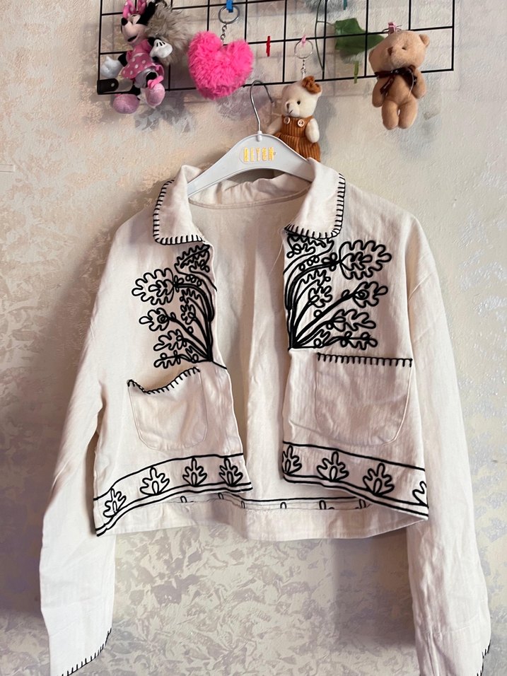 Nakışlı Beyaz Bohem Kadın Ceket - Görsel 3