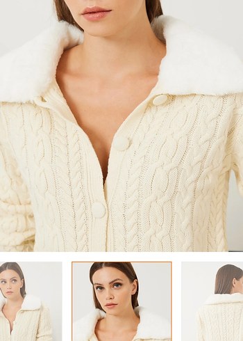 Bianco Lucci Kürklü Saç Örgülü Bej Kazak - Görsel 2