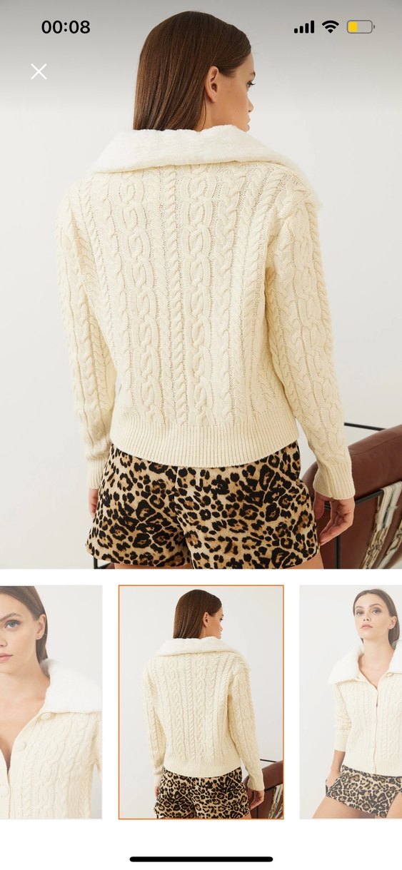 Bianco Lucci Kürklü Saç Örgülü Bej Kazak - Görsel 3