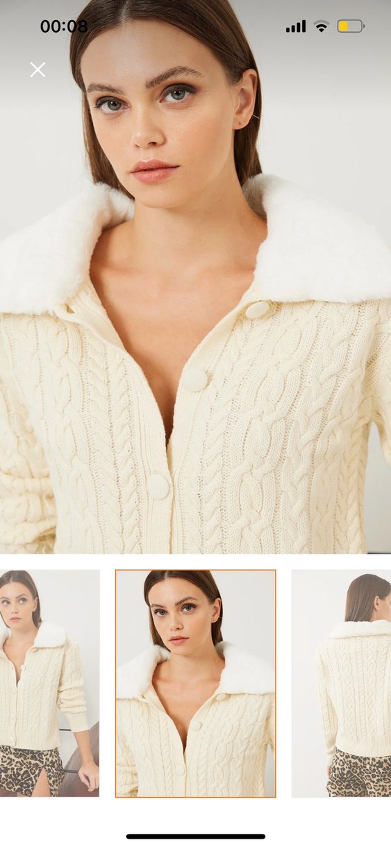 Bianco Lucci Kürklü Saç Örgülü Bej Kazak - Görsel 2