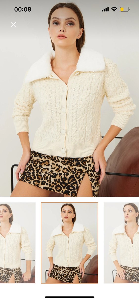 Bianco Lucci Kürklü Saç Örgülü Bej Kazak - Görsel 5