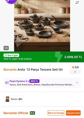 TAM 3.998 TLlik BERNARDO TAM 13 parça Granit Tencere/Tava Seti - Görsel 2