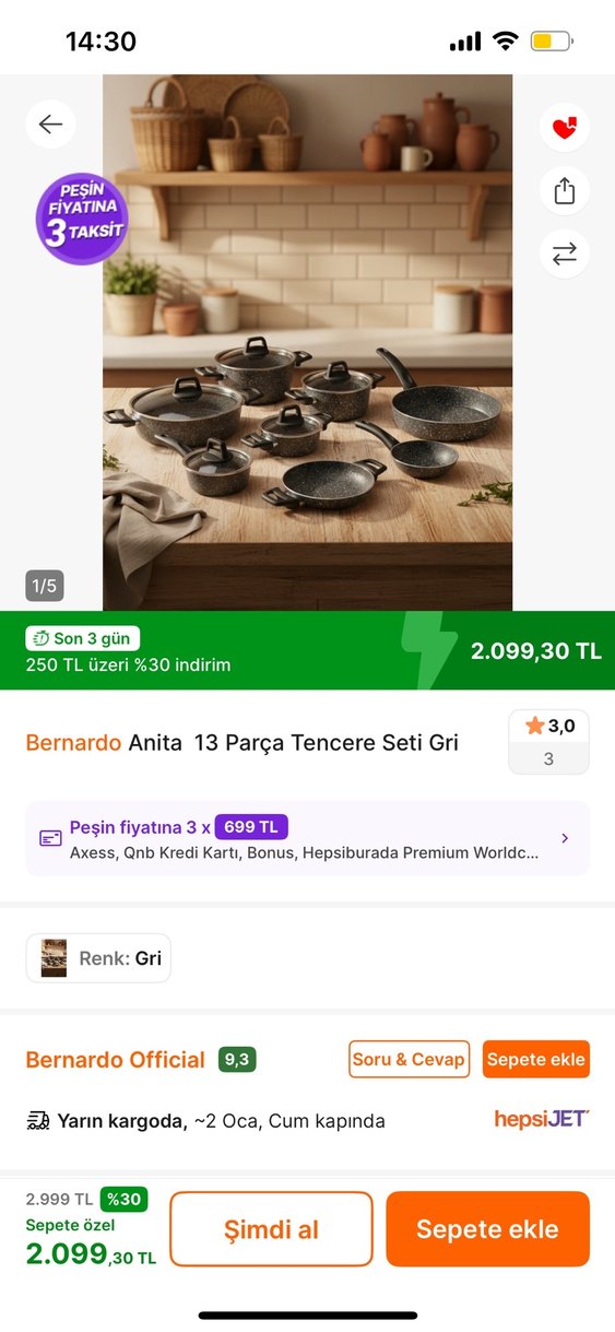 TAM 3.998 TLlik BERNARDO TAM 13 parça Granit Tencere/Tava Seti - Görsel 2