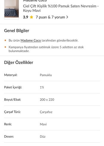 Madame Coco Çift Kişilik %100 Pamuk Saten Nevresim - Koyu Mavi - Görsel 3