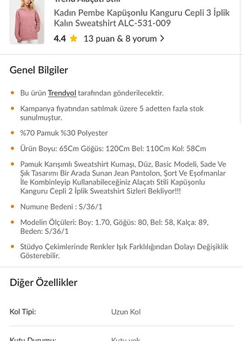 HAPPINESS Sıcacık Tutan S ve M Beden mevcut Kapüşonlu Sweatshirt - Görsel 5