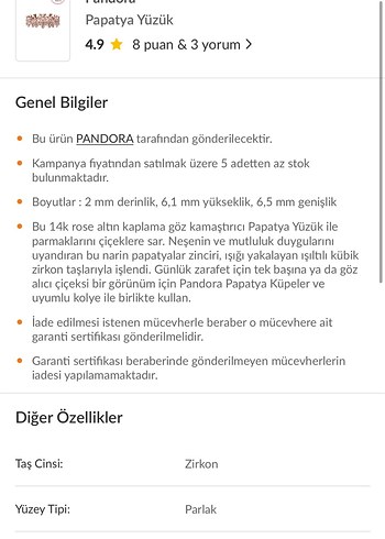 PANDORA PEMBE ALTIN KAPLAMA Papatya Yüzük - Görsel 3