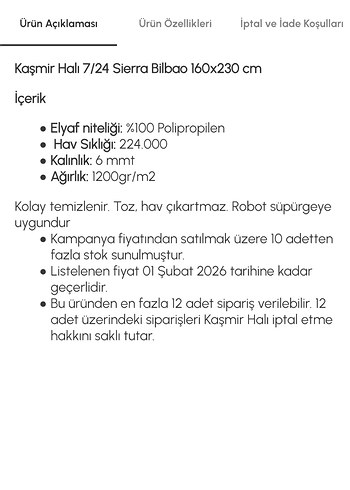 Kaşmir Halı Sierra Bilbao 160x230 cm Salon Halısı - Görsel 8