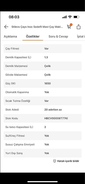  Beden SON FİYATIDIR-SIFIR STİLEVS ÇELİK ÇAYCI