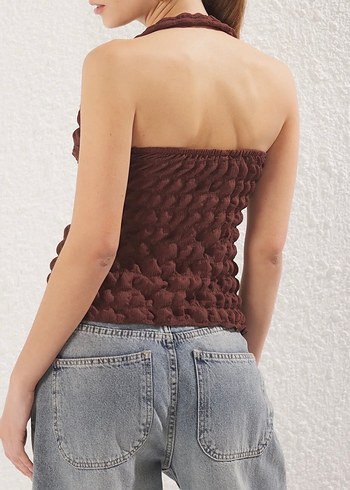 Kahverengi Büzgülü Örme Büstiyer - Görsel 2