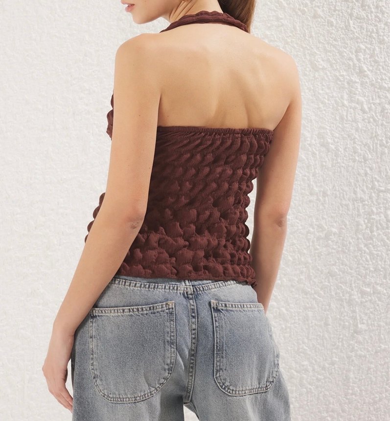 Kahverengi Büzgülü Örme Büstiyer - Görsel 2