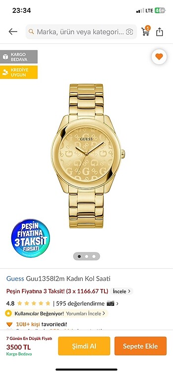 Guess gold saat