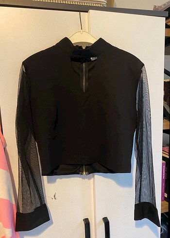 Siyah Yüksek Yakalı Gotik Uzun Kollu Bluz