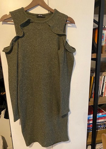 Kadın Gri Uzun Kollu Triko Elbise - Görsel 4