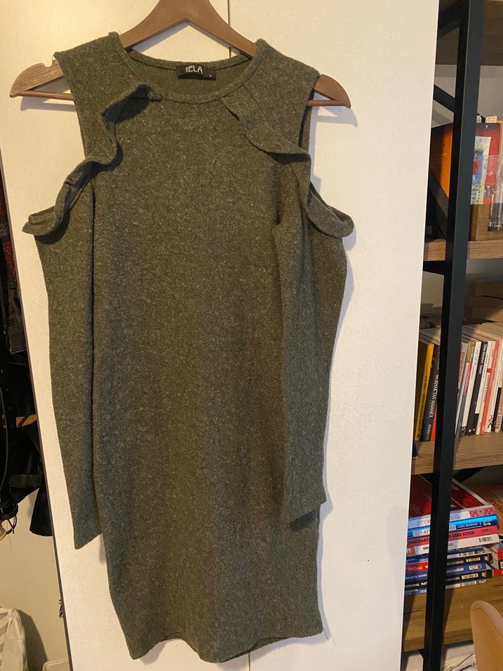 Kadın Gri Uzun Kollu Triko Elbise - Görsel 4