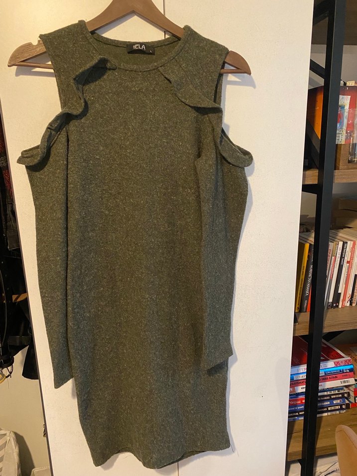 Kadın Gri Uzun Kollu Triko Elbise - Görsel 2