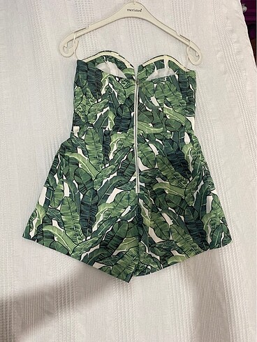 36 Beden H&M Yeşil desenli straplez mini şort tulum