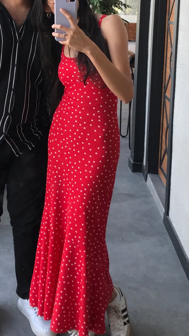 Kırmızı puantiyeli elbise Trendyolmilla - Görsel 2