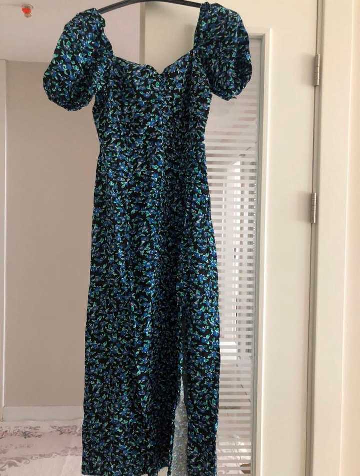 Mavi Çiçekli Elbise - Görsel 4