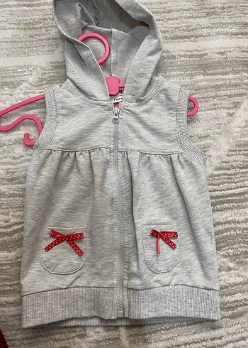 Kız Çocuk Kapüşonlu Gri Fermuarlı Yelek - Görsel 2