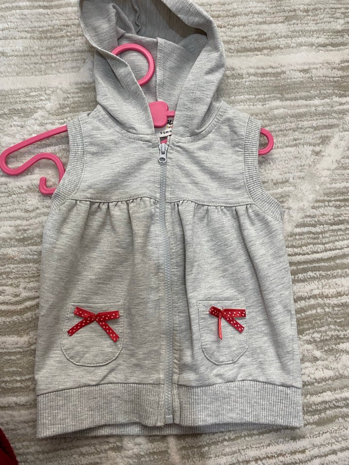Kız Çocuk Kapüşonlu Gri Fermuarlı Yelek - Görsel 2