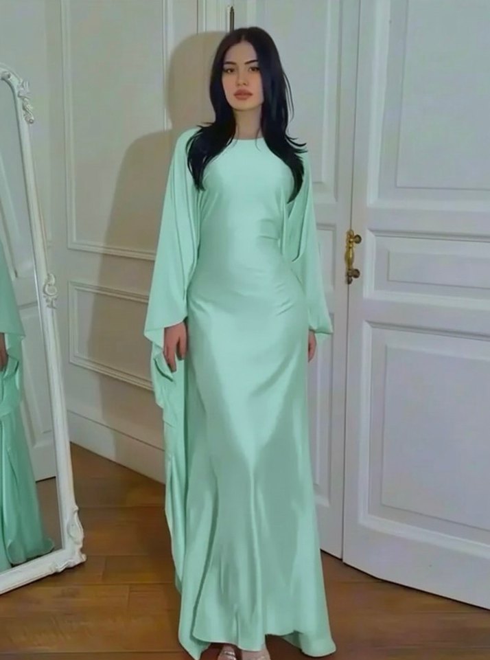 Turkuaz Uzun Kollu Salaş Elbise - Görsel 3