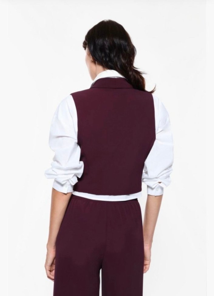 Düğmeli Mor Kadın Kumaş Pantolon - Görsel 3