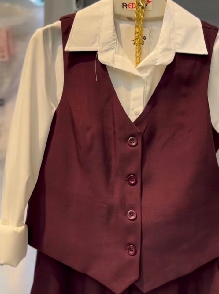 Düğmeli Mor Kadın Kumaş Pantolon - Görsel 2