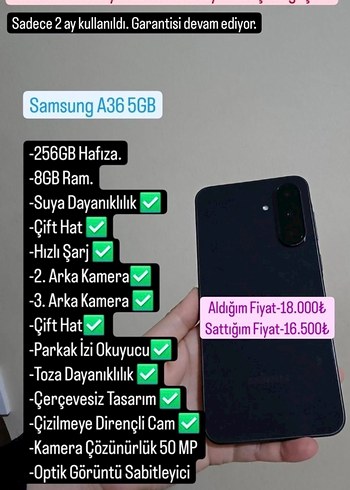 Samsung Galaxy A36 5G Gri Android Telefon - Görsel 2