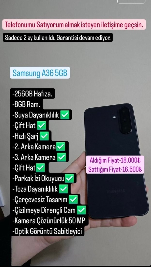 Samsung Galaxy A36 5G Gri Android Telefon - Görsel 2