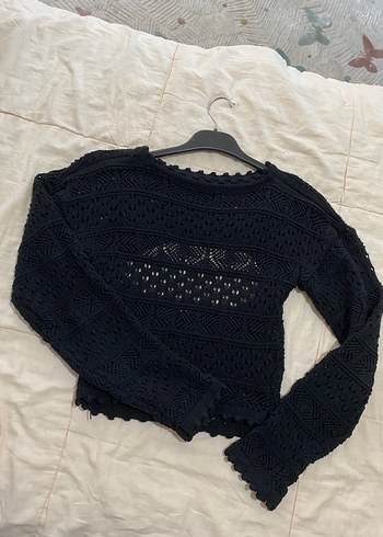 Zara Siyah Örgü Mini Uzun Kollu Kadın Kazak