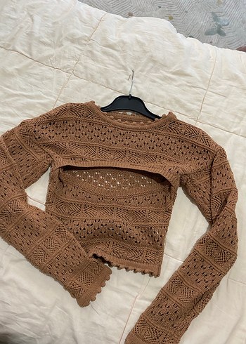 xs Beden Örgü Kahverengi crop