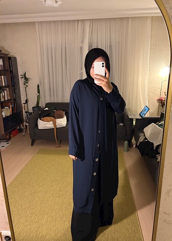 Düğmeli Lacivert Uzun Kadın kap - Görsel 2