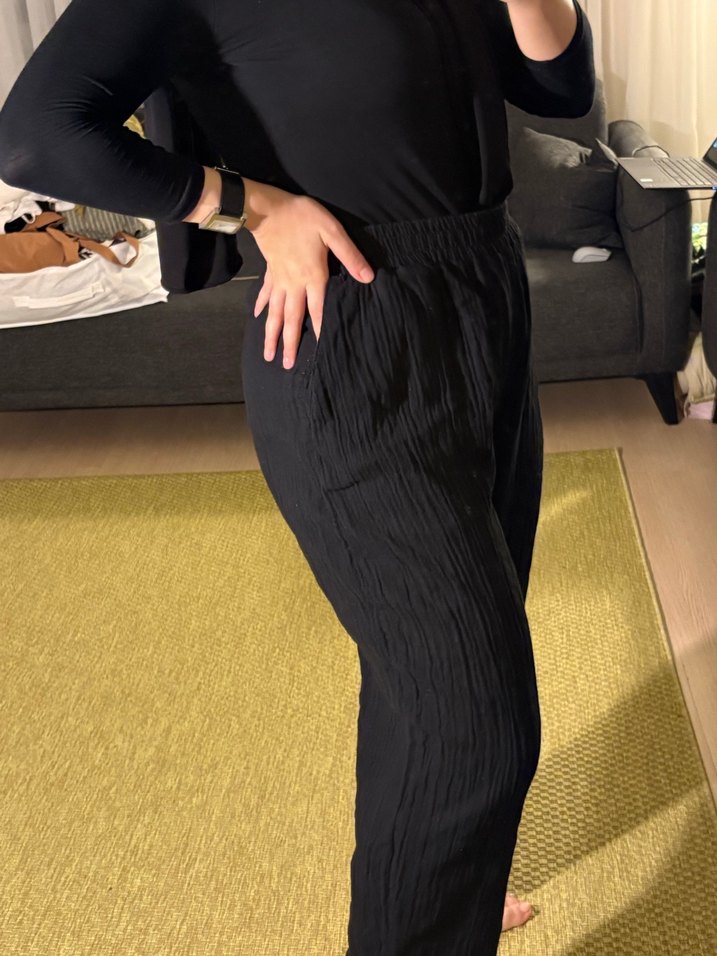 Kadın Siyah Pilili Keten Midi Pantolon - Görsel 2