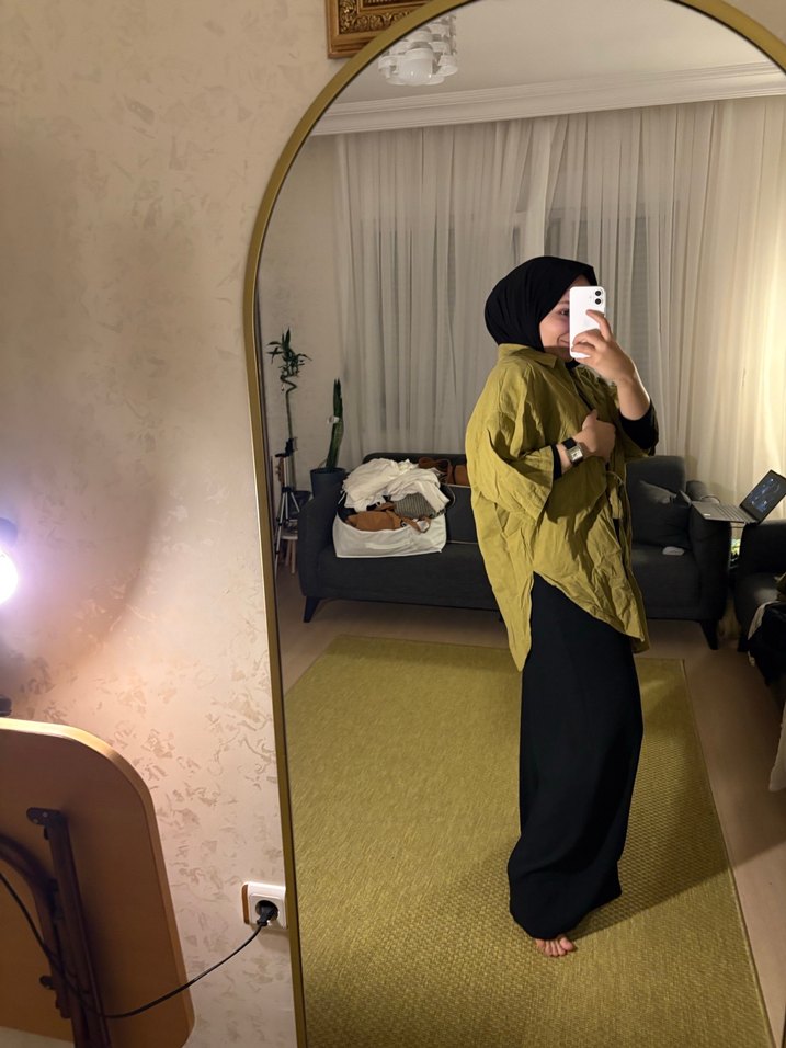 Kadın Haki Midi Keten Salaş Kimono - Görsel 2