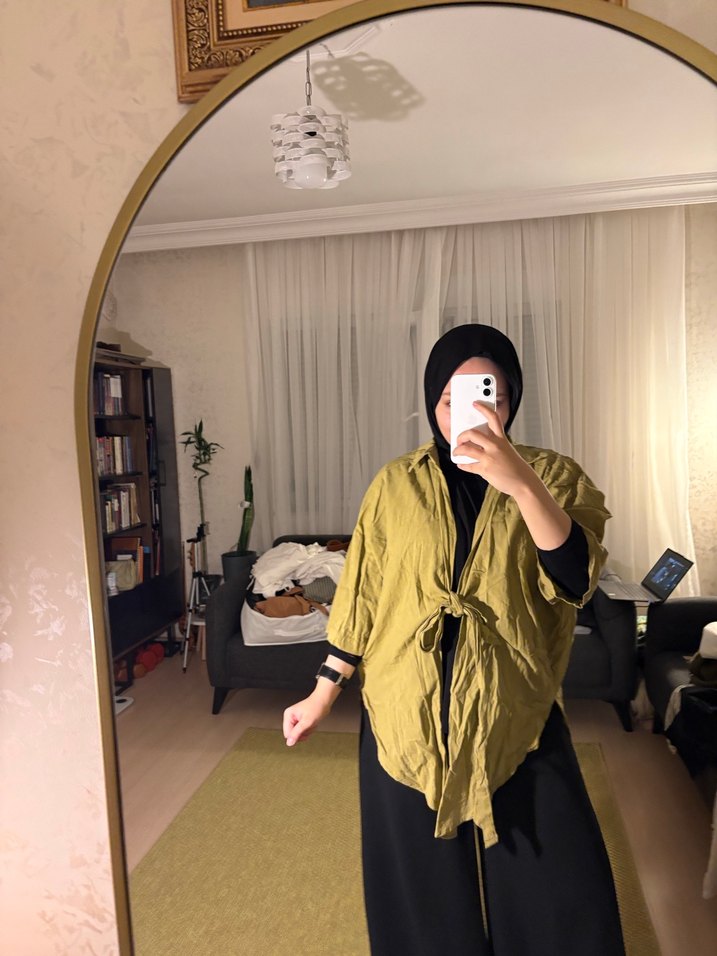 Kadın Haki Midi Keten Salaş Kimono - Görsel 3