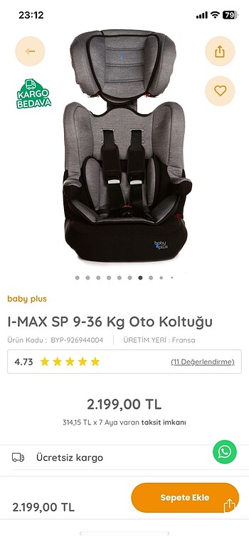 9- 36 kg Beden Baby plus oto koltuğu