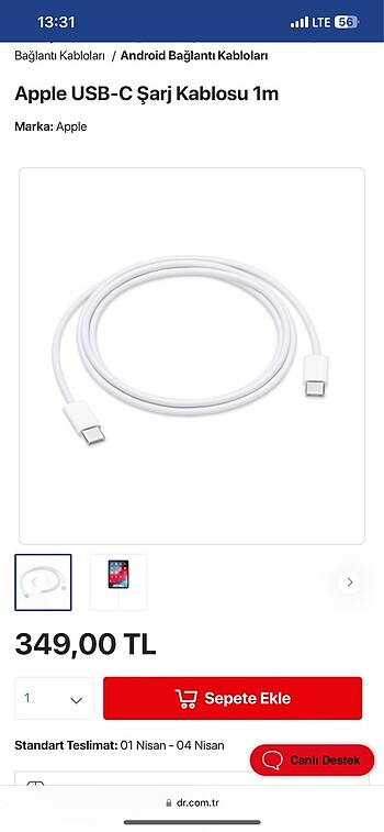 Apple type-c kablo