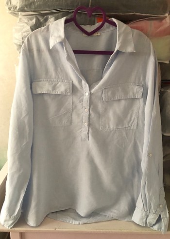 Düğmeli Uzun Kollu Keten Gömlek - Görsel 3