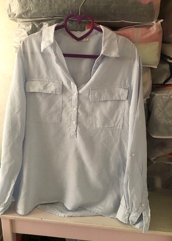 Düğmeli Uzun Kollu Keten Gömlek - Görsel 2