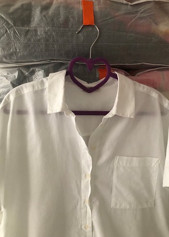 Kadın Beyaz Kısa Kollu Pamuklu Gömlek - Görsel 3