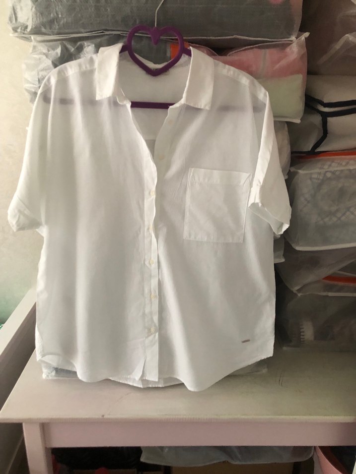 Kadın Beyaz Kısa Kollu Pamuklu Gömlek - Görsel 2