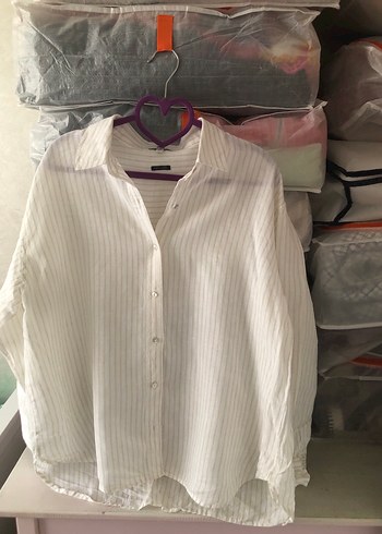 Beyaz Keten Düğmeli Kadın Gömlek - Görsel 2