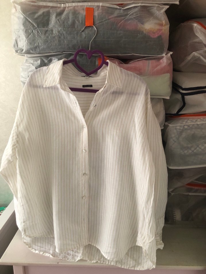 Beyaz Keten Düğmeli Kadın Gömlek - Görsel 2