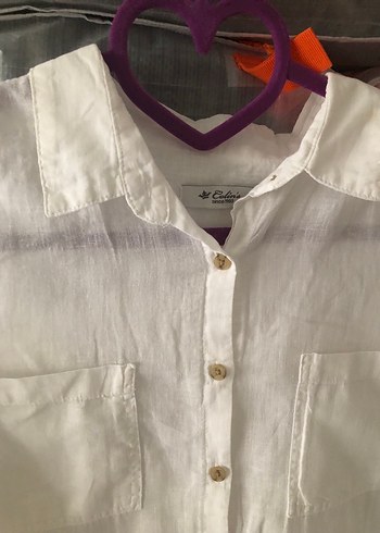 Kadın Beyaz Keten Uzun Kollu Gömlek - Görsel 3