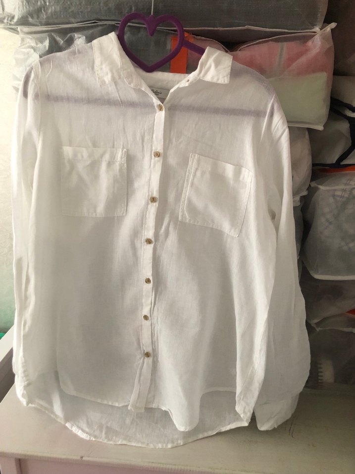 Kadın Beyaz Keten Uzun Kollu Gömlek - Görsel 2