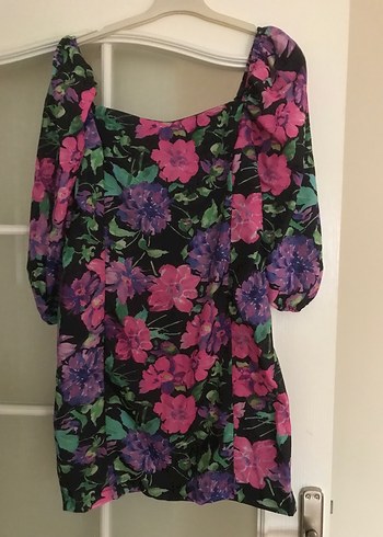 Mor Çiçek Desenli Bohem Elbise - Görsel 3