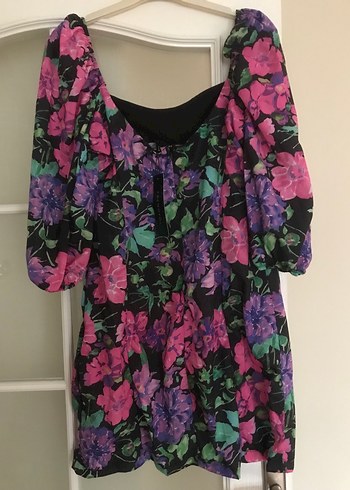 Mor Çiçek Desenli Bohem Elbise - Görsel 2