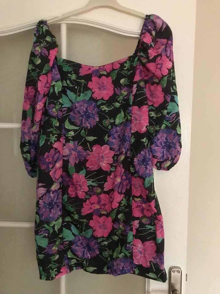 Mor Çiçek Desenli Bohem Elbise - Görsel 3