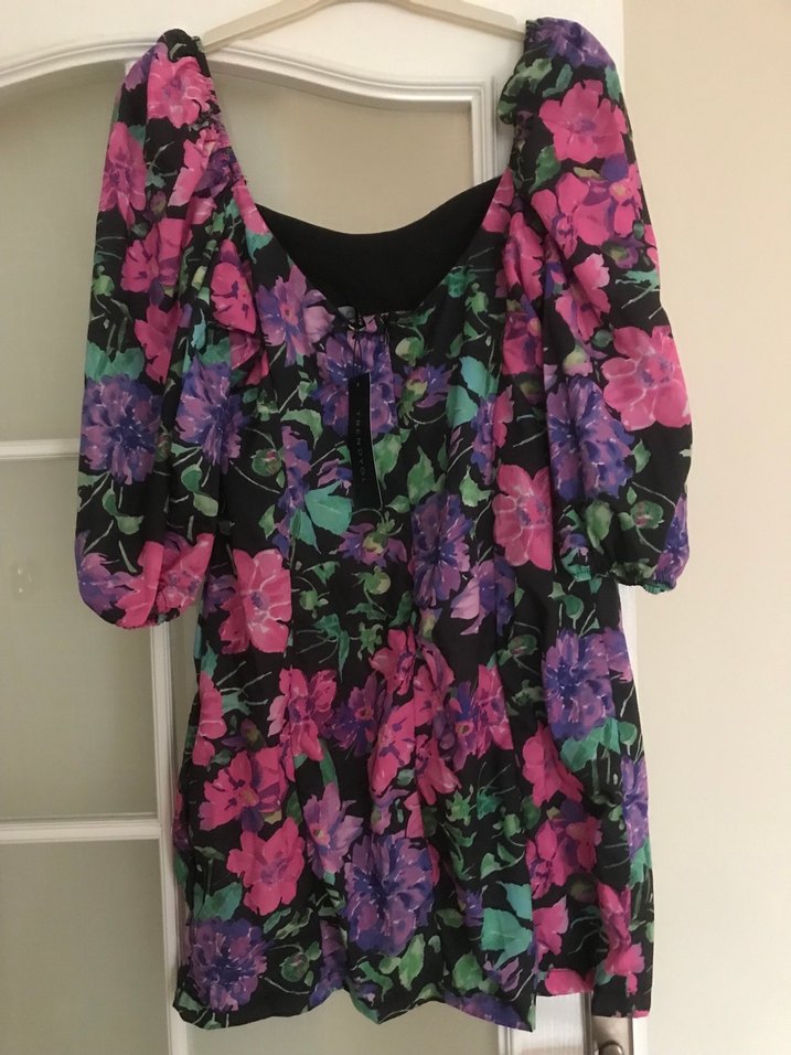 Mor Çiçek Desenli Bohem Elbise - Görsel 2