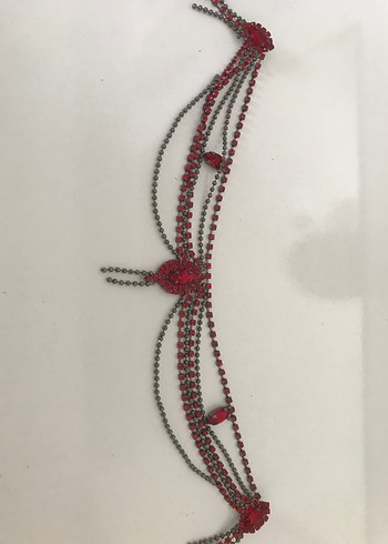 Kırmızı İşlemeli Zincir Detaylı kına saç Zinciri - Görsel 2